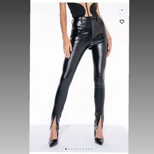 The AKIRA Label Te Quiero Leather Skinny Pants with slit